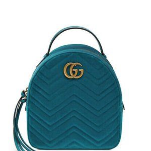 GUCCI Velvet Matelasse GG Marmont Backpack Blue